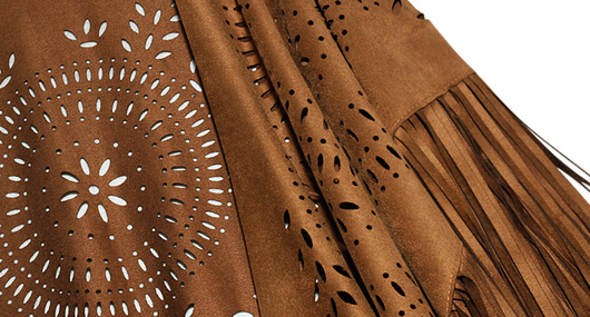 Chaqueta Corta de Gamuza con Flecos Calados para Mujer - Image 10