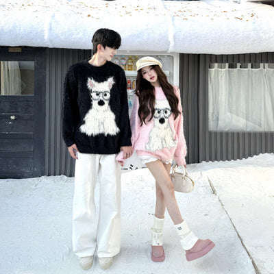 Suéter Holgado Casual con Estampado de Cachorro para Hombre y Mujer - Image 3
