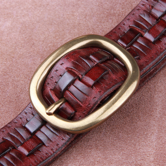 Cinturón de Cuero Tejido Premium para Hombre con Hebilla de Cobre - Image 3