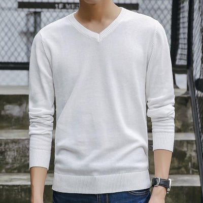 Suéter de Punto Coreano Slim Fit Cuello V Color Sólido Algodón Premium - Image 10