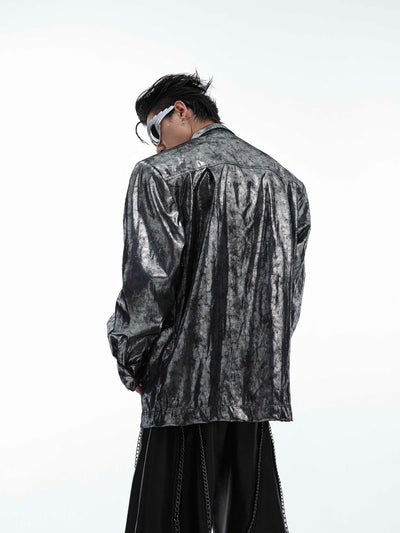 Camisa Acolchada de Hombros con Textura Plateada - Abrigo Ligero Oversize - Image 9