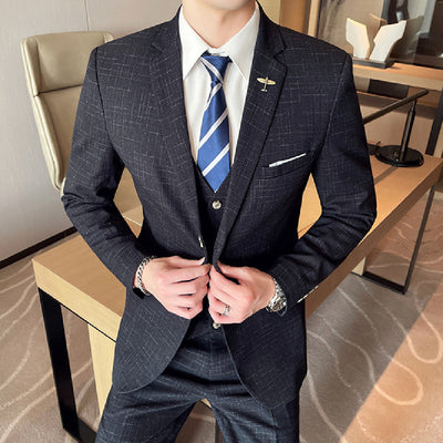 Traje de Esmoquin Tres Piezas Cuadros Mesh para Hombre