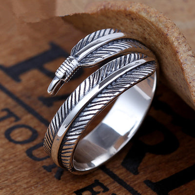 Anillo de Pluma Retro Abierto - Joyería de Moda Europea Personalidad Negra - Image 2