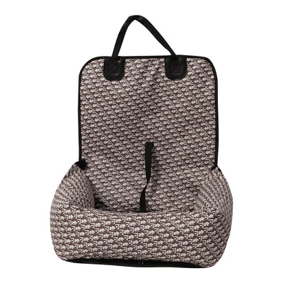 Brown and white patterned pet car seat with black trim and handles, designed for comfortable and secure pet travel. - Image 9