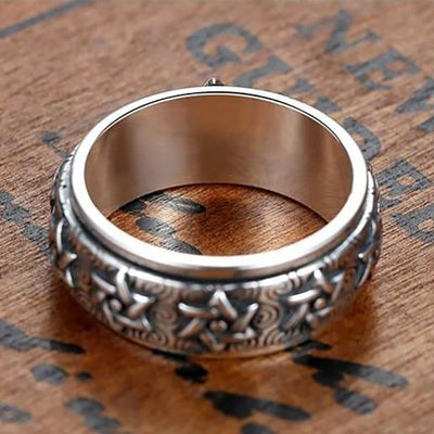 Anillo de Plata S925 Hexagrama Retro Ancho para Hombre - Image 8