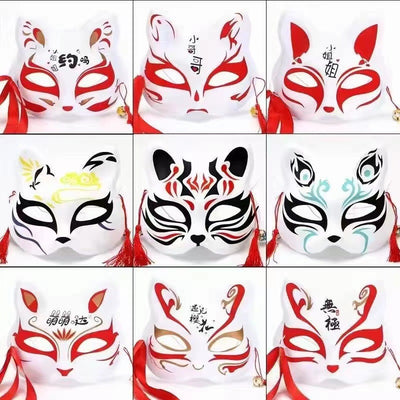 Máscaras de Gato y Zorro Estilo Japonés para Disfraz y Presentaciones Infantiles