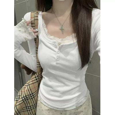 Blusa Manga Larga Efecto Dos Piezas con Encaje Floral - Image 10