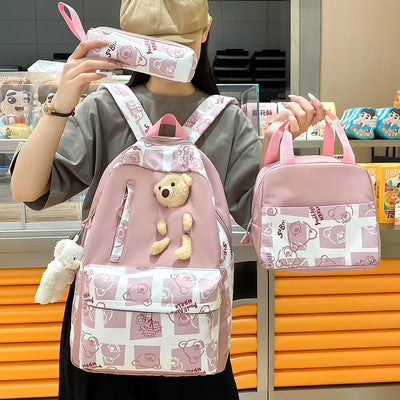 Set de 3 Piezas: Mochila Escolar con Diseño Osito y Lonchera para Niñas - Image 3