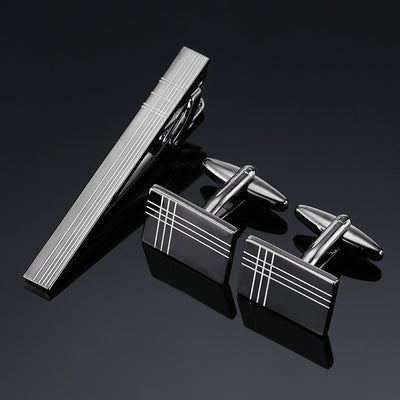 Broche de Corbata Cuadrado Cepillado en Oro, Plata y Negro - Image 15
