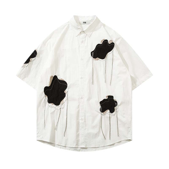 Camisa de Manga Corta con Cuello Fruncido para Hombre