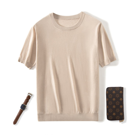 Camiseta Manga Corta Hombre Cuello Redondo Tejida Suelta Casual - Image 12