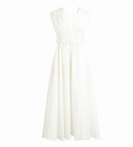 Vestido Vintage de Seda con Escote V y Cintura Plisada - Image 7