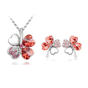 Conjunto de Collar y Aretes de Cristal Trébol de Cuatro Hojas - Image 16