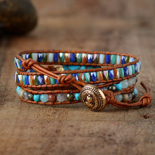 Pulsera Étnica de Turquesa Natural Trenzada a Mano con Cristales - Image 3