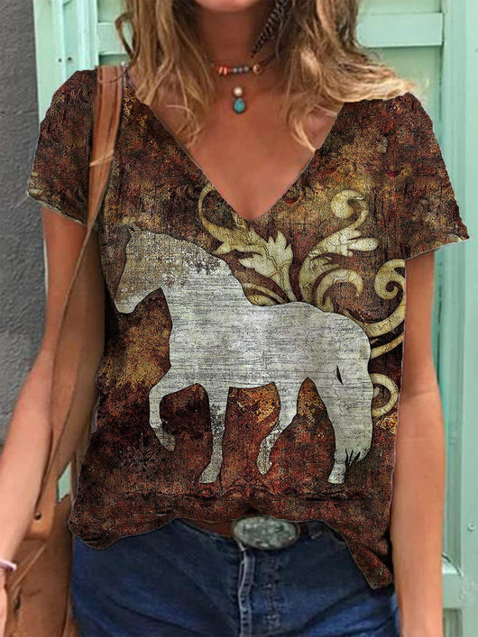 Playera Cuello V Estampado Retro 3D para Mujer - Image 8