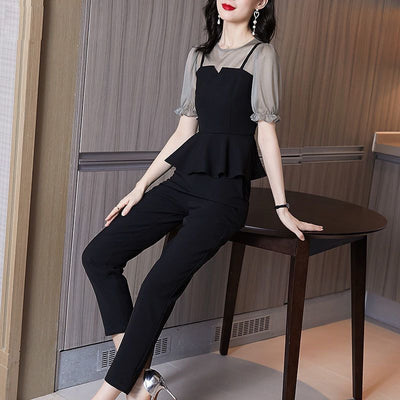 Conjunto de Dos Piezas Elegante en Chifón - Camisa y Pantalón Casual - Image 3