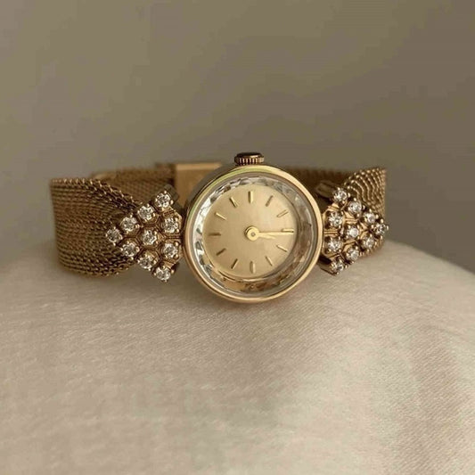 Reloj Retro Dorado con Correa Tejida para Mujer - Diseño Clásico Redondo Pequeño