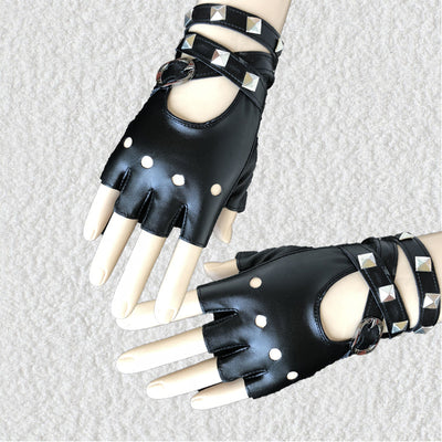Guantes Góticos Punk Rock Medio Dedo para Mujer