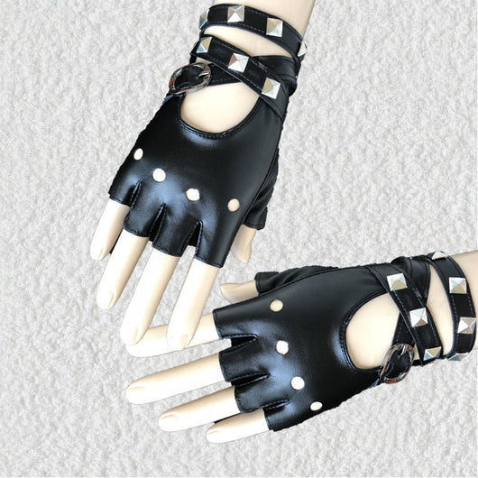 Guantes Góticos Punk Rock Medio Dedo para Mujer