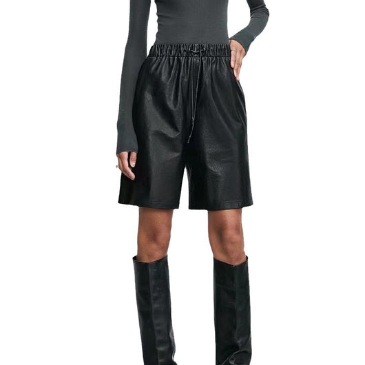 Shorts de Cuero con Cintura Elástica - Casual Versátil para Mujer - Image 5