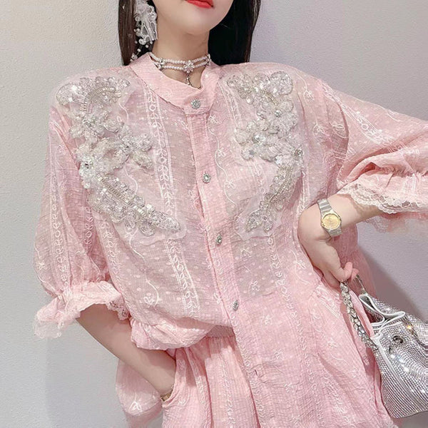 Blusa de Encaje Francés Artesanal para Mujer