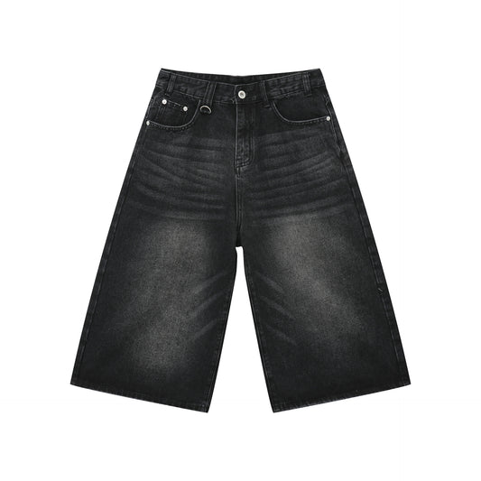 Pantalones Denim Sueltos Grises Estilo Americano Capri - Image 2