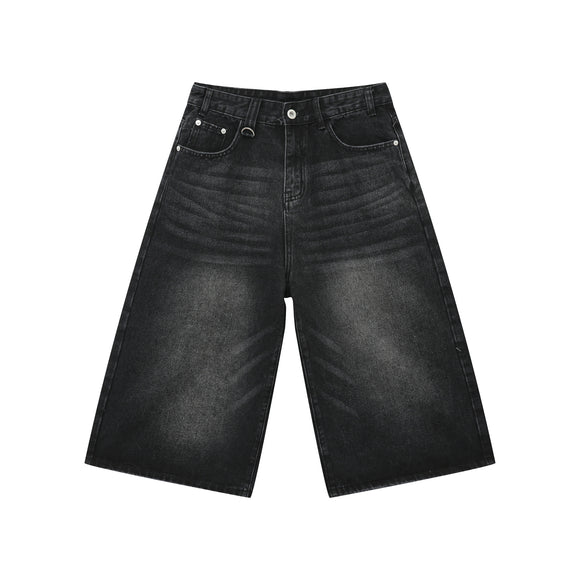 Calça Capri Jeans Ampla Cinza Estilo Americano