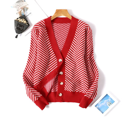 Cardigan Tejido con Rayas Contrastantes y Detalles de Costura - Image 5