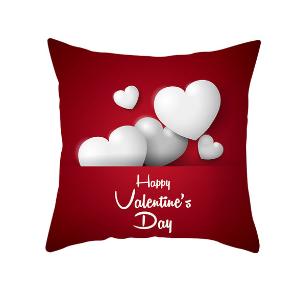 Funda de Almohada de Lino Rojo Corazón para San Valentín