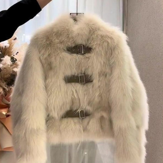 Abrigo de Piel Corto para Mujer con Cuello de Pie - Moda Contemporánea