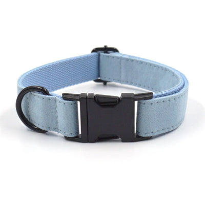 Collar y Correa para Mascotas Terciopelo Azul Claro con Hebilla Negra y Moño - Image 3