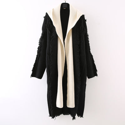 Cardigan Tejido con Capucha y Borlas - Suéter Falsa Dos Piezas Largo - Image 5