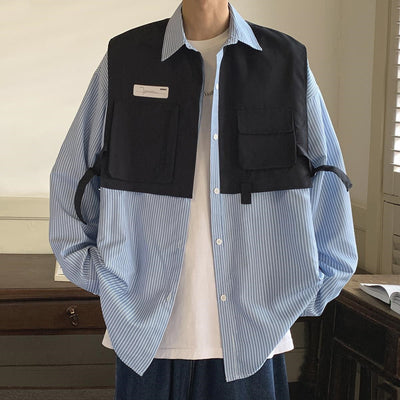 Camisa de Trabajo Manga Larga con Efecto Dos Piezas a Rayas