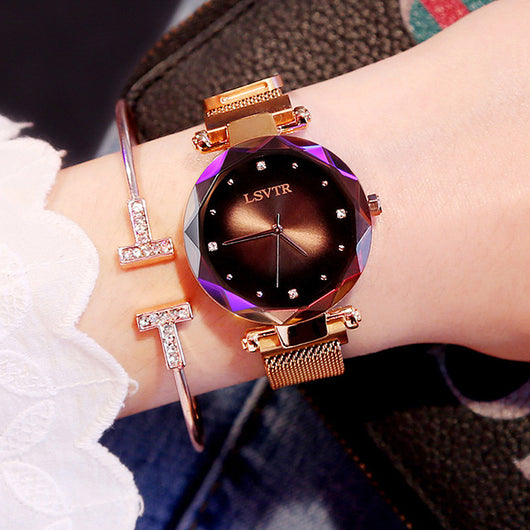 Reloj de Mujer Rose Gold con Diamantes y Cielo Estrellado Magnético Resistente al Agua - Image 4