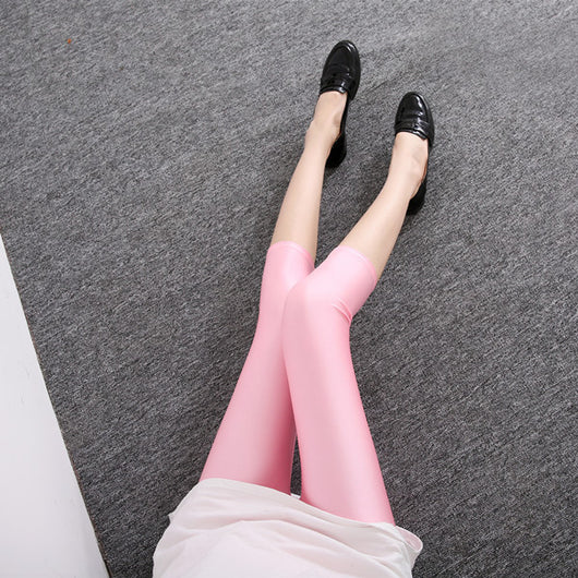 Leggings Brillantes de Siete Puntos - Colores Sólidos Efecto Brillo - Image 28