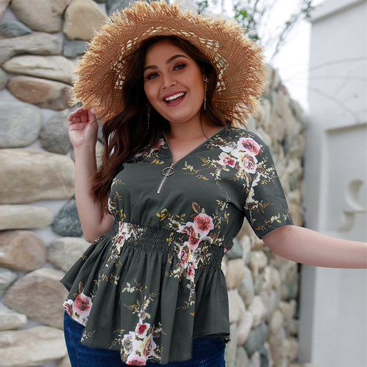Blusa Estampada Escote V Talla Grande