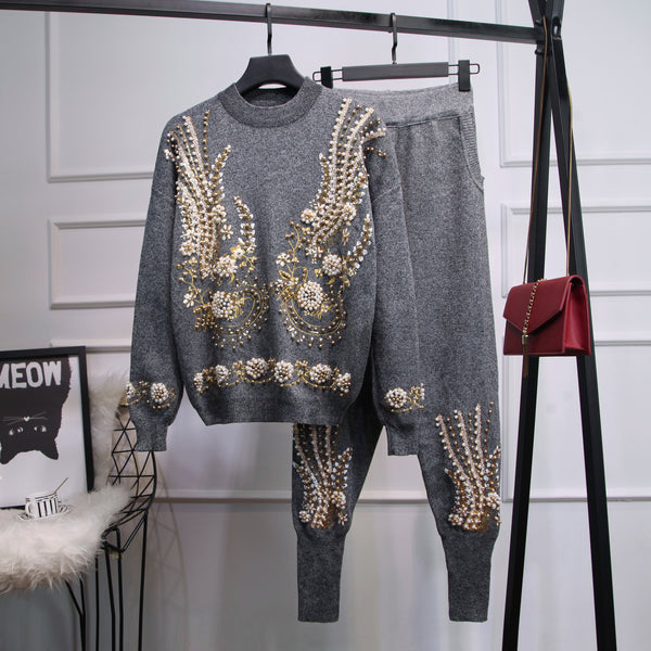 Conjunto Dos Piezas Elegante con Lentejuelas y Perlas
