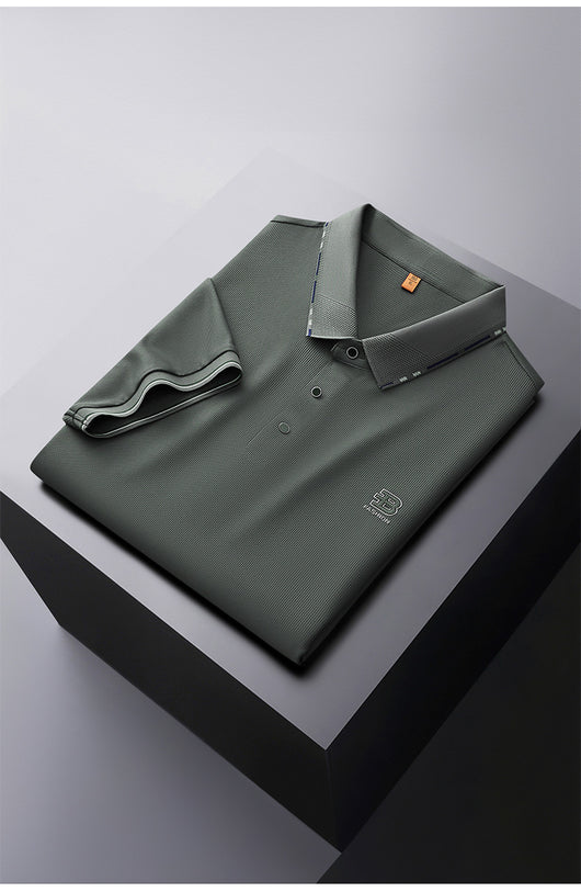 Polo Oversize de Seda Helada para Hombre - Manga Corta con Solapa Relajada - Image 11