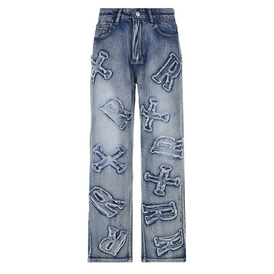 Jeans Rectos con Parche de Letra Personalizada Street - Image 5