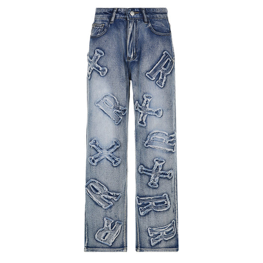 Jeans Rectos con Parche de Letra Personalizada Street - Image 5