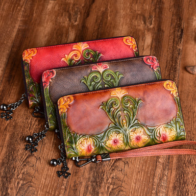 Billetera de Cuero Estampado Vintage