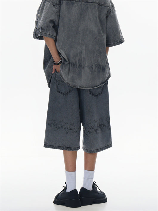 Conjunto de Camisa y Shorts Denim Retro Desgastado para Verano - Image 12