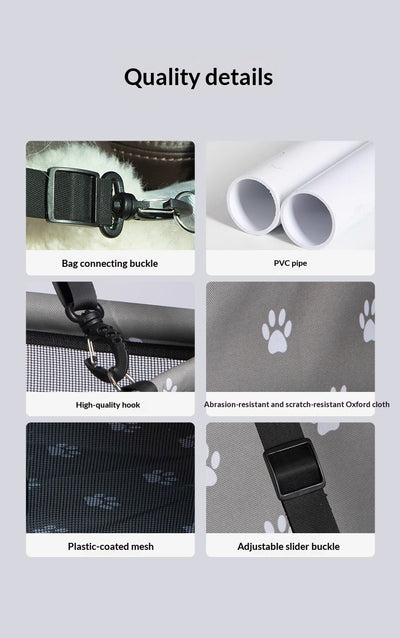 Gray portable pet carrier with mesh windows, a top handle, and side pocket, measuring 49cm H x 48cm W x 50cm L. - Image 10