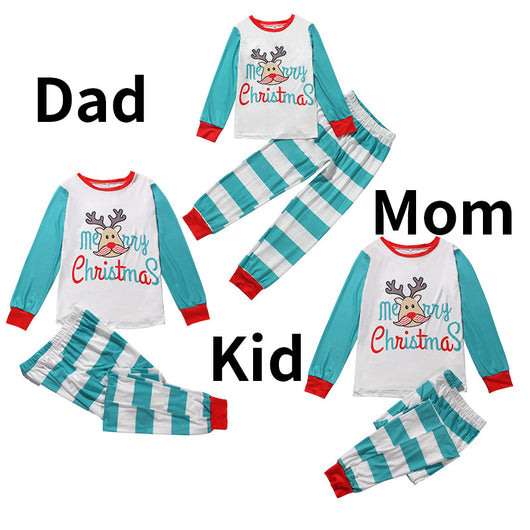 White and teal long-sleeve Christmas pajama set with a reindeer graphic and "Merry Christmas" text. - Image 4
