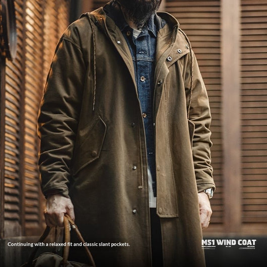 Chaqueta Cortaviento Estilo Militar con Capucha y Forro Polar Algodón Puro Largo para Hombre Otoño - Image 3