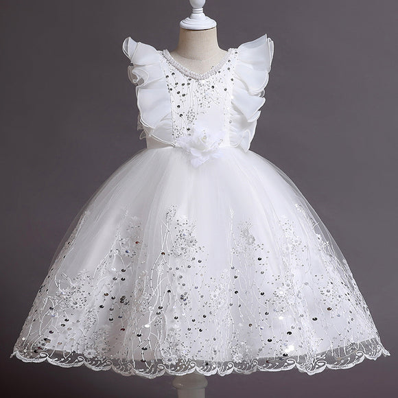 Vestido Princesa Niña con Flores Bordadas