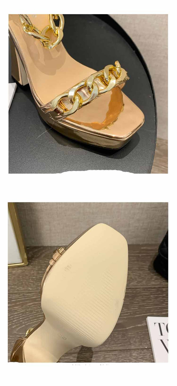 Sandalias Elegantes con Tacón Alto y Plataforma Gruesa Punta Cuadrada