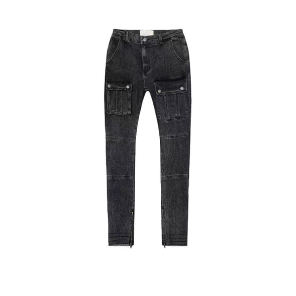 Jeans Azules con Cierre de Cremallera y Múltiples Bolsillos