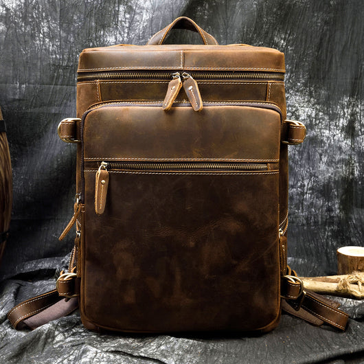 Mochila Multifuncional de Cuero Crazy Horse Retro para Hombre y Estudiantes - Image 28