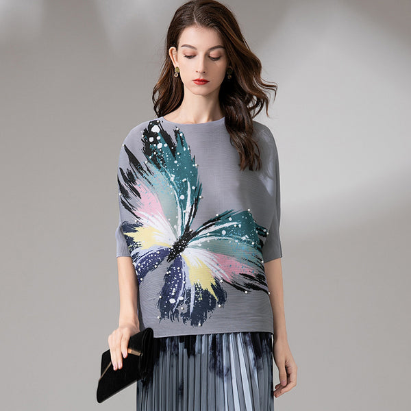 Blusa Estival con Estampado de Mariposas - Camiseta Suelta y Cómoda
